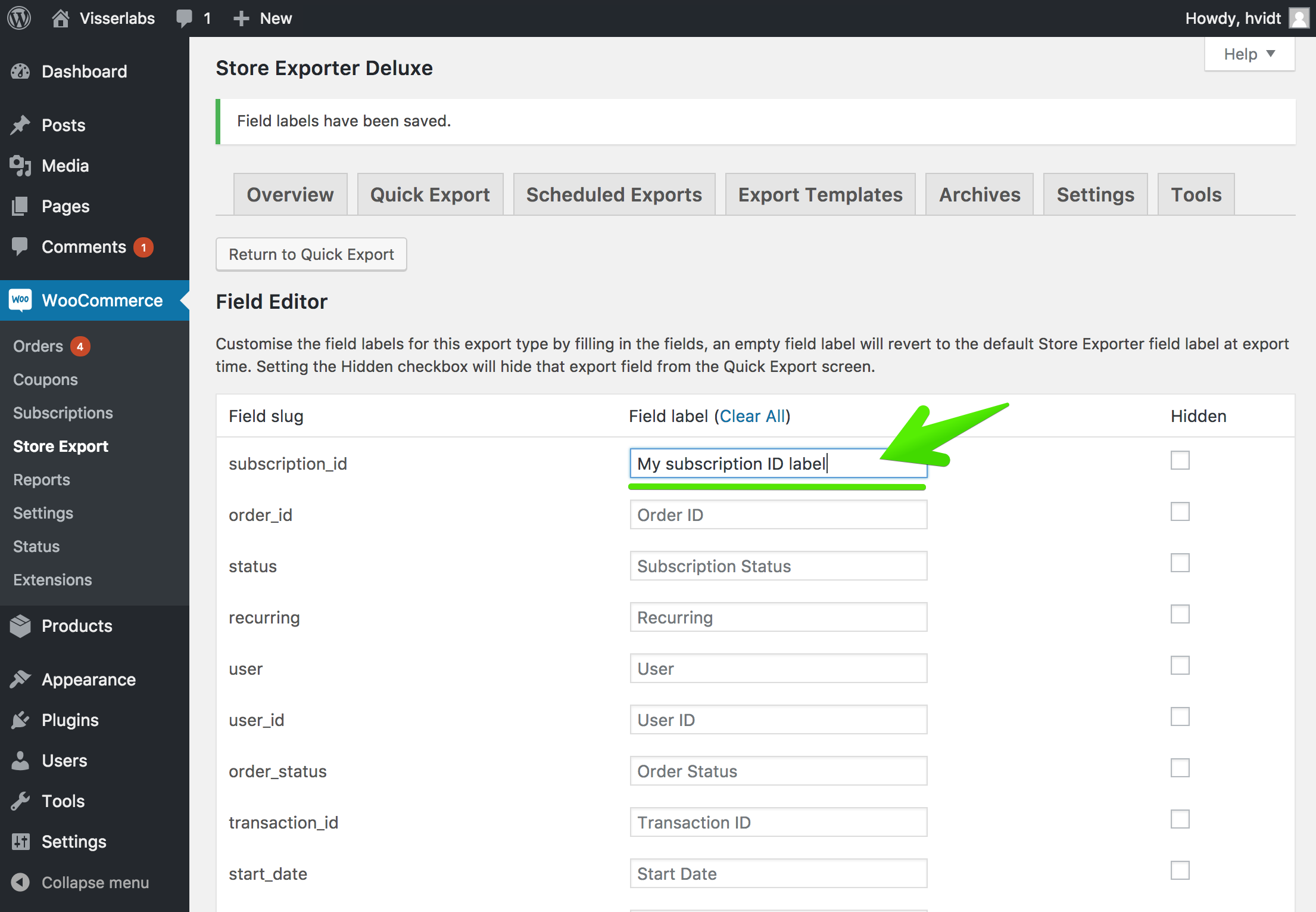 Customize fields in WooCommerce for exporting