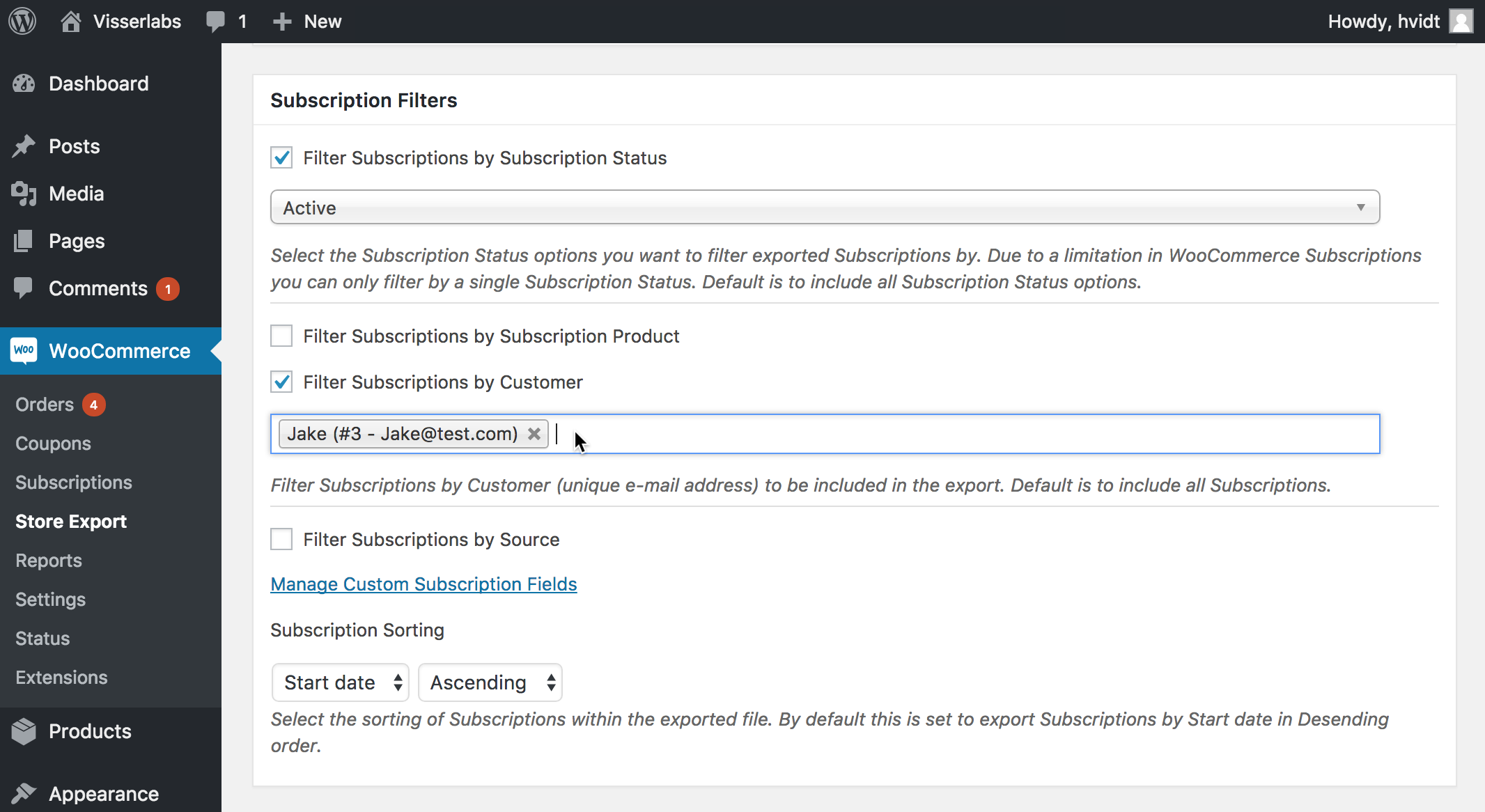 Filter specific export data for WooCommerce Subscriptions