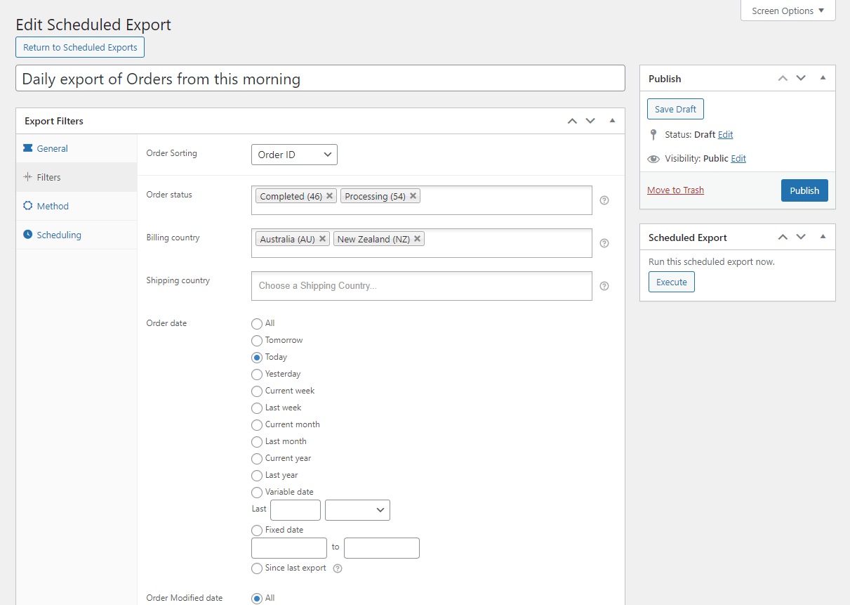 WooCommerce automated exporting