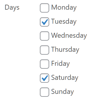 Store Exporter's "Scheduling" feature, showing the option to export data on specific days of the week