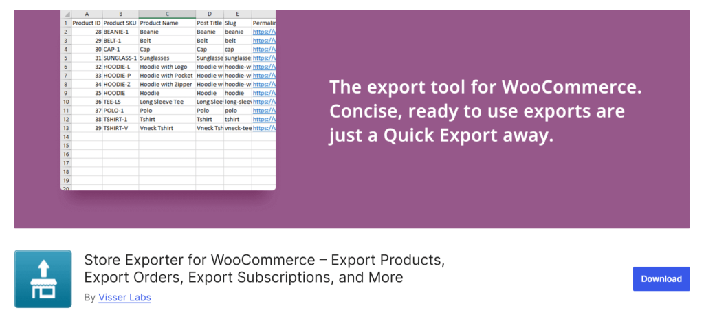 The WooCommerce Store Exporter plugin by Visser Labs as it appears on the WordPress.org site