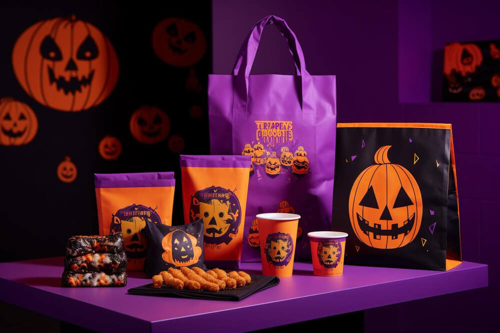 A Halloween-themed product bundle, including food and drink