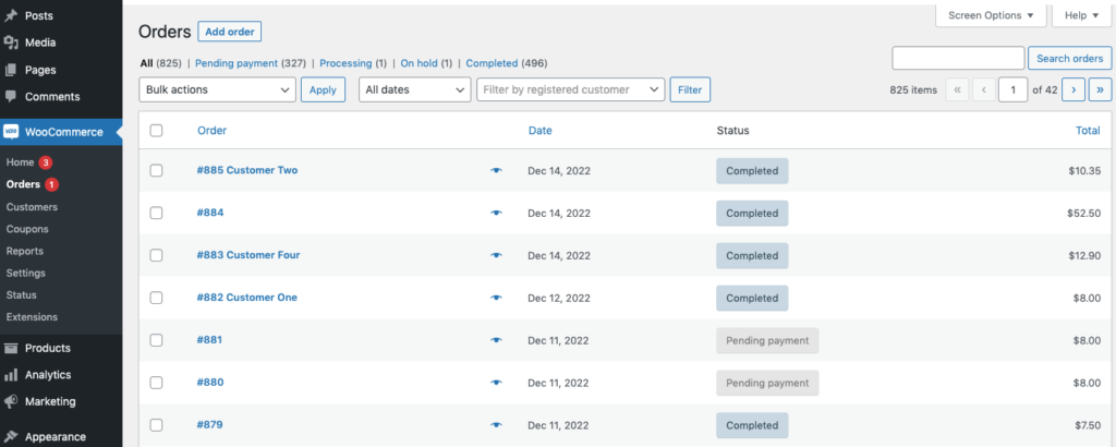 process of exporting WooCommerce orders 