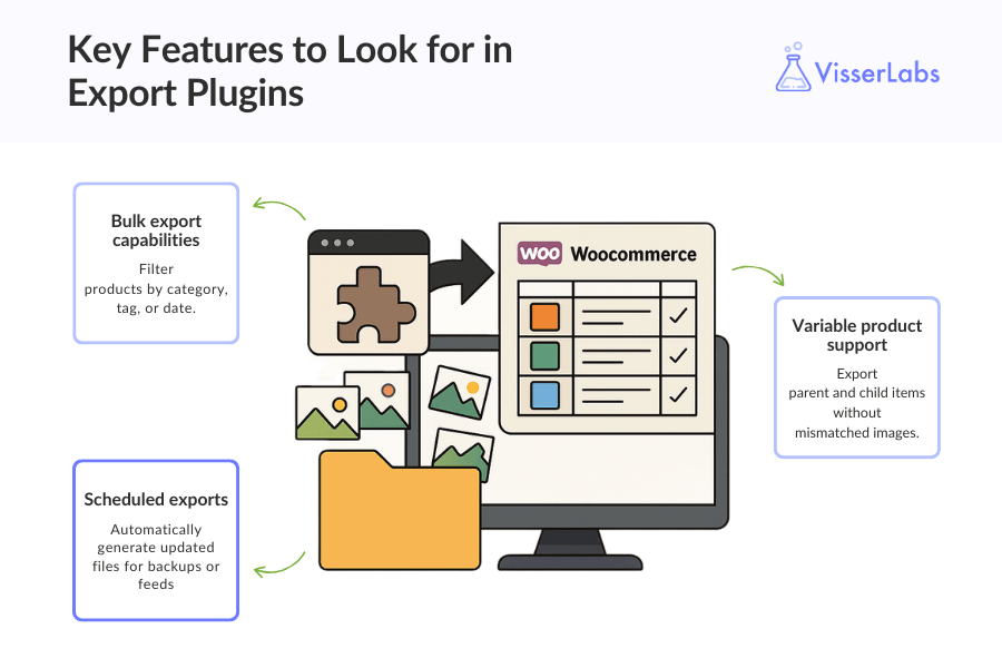 Key Features to Look for in Export Plugins-visserlabs - Visser Labs Key export plugin features: bulk exports, scheduling, and variable product support