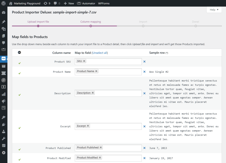 column mapping-visserlabs - Visser Labs WooCommerce Product Importer Deluxe column mapping interface for product category import