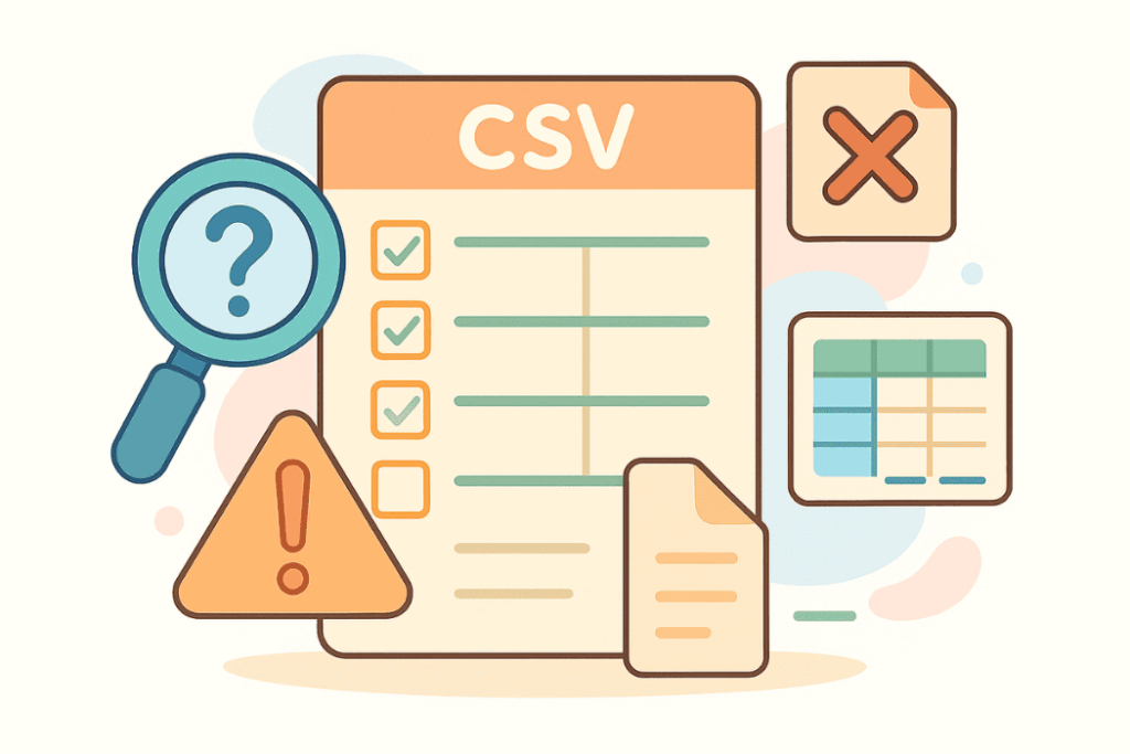 WooCommerce CSV import format checklist showing required fields