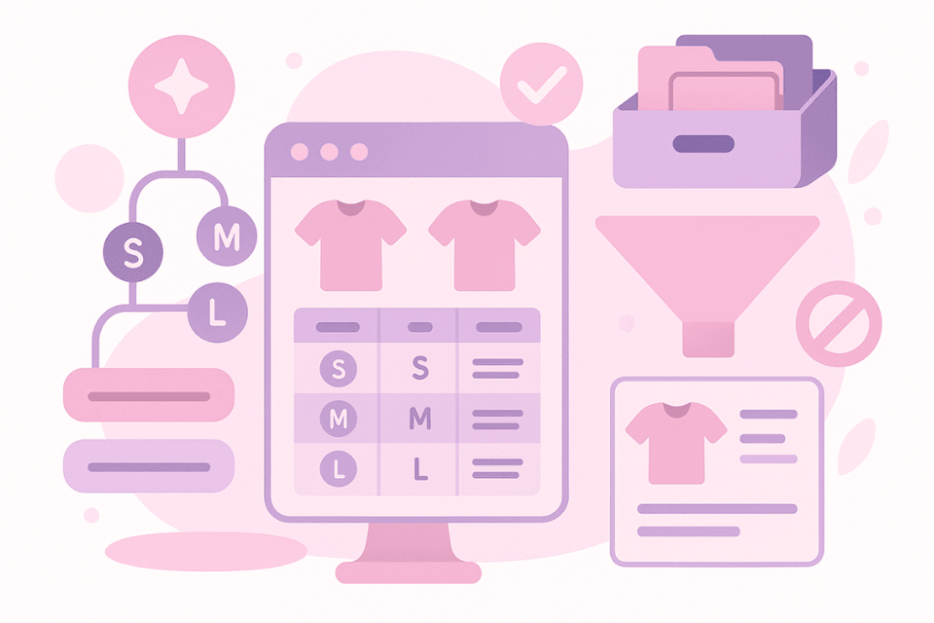 How Do You Keep Product Variations Organized-visserlabs - Visser Labs ooCommerce product variation table with sizes and filters for easy product organization