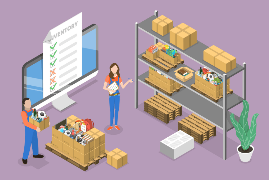 Manage Seasonal Inventory and Pricing-visserlabs - Visser Labs Warehouse team managing seasonal inventory with an inventory checklist and organized product shelves for eCommerce fulfillment