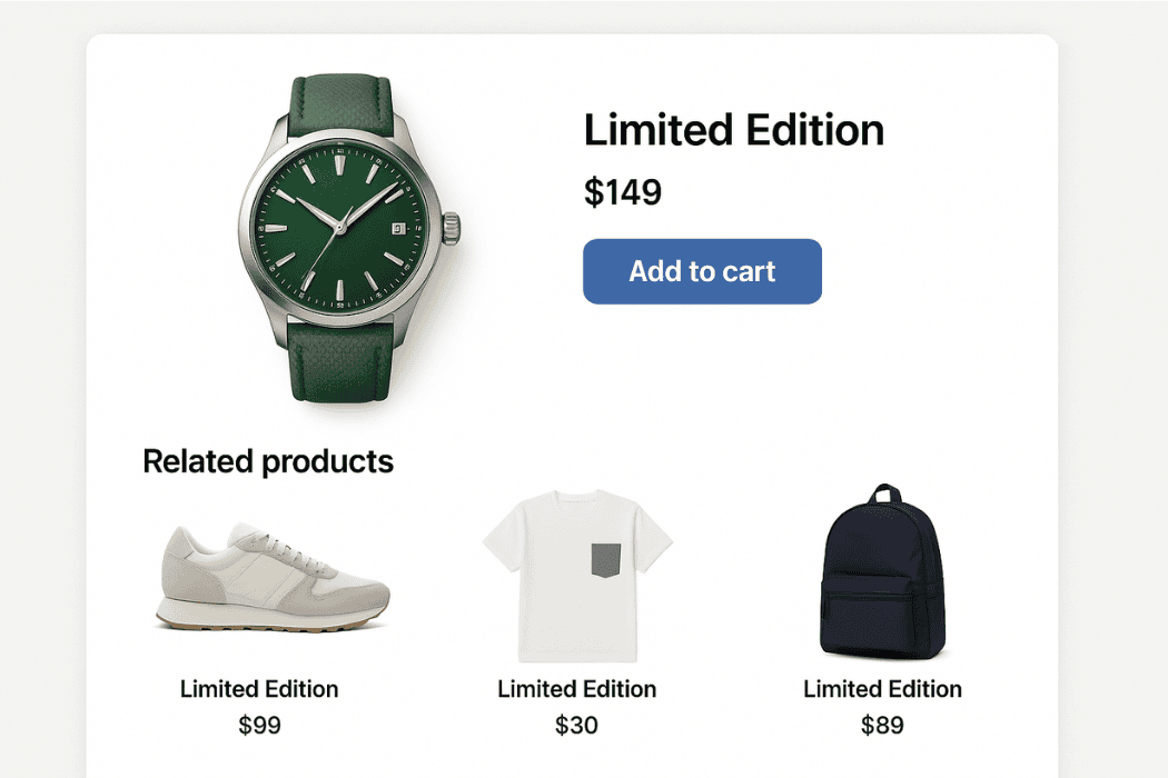 WooCommerce shop showing related products tagged as limited edition