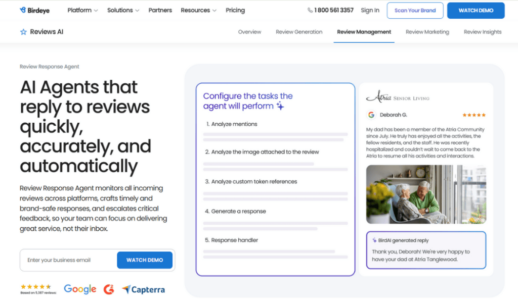 Birdeye AI review response agent, a tool for online reputation management for enterprise businesses.