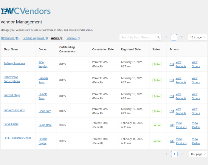 WC Vendors admin dashboard showing multi-vendor marketplace management interface