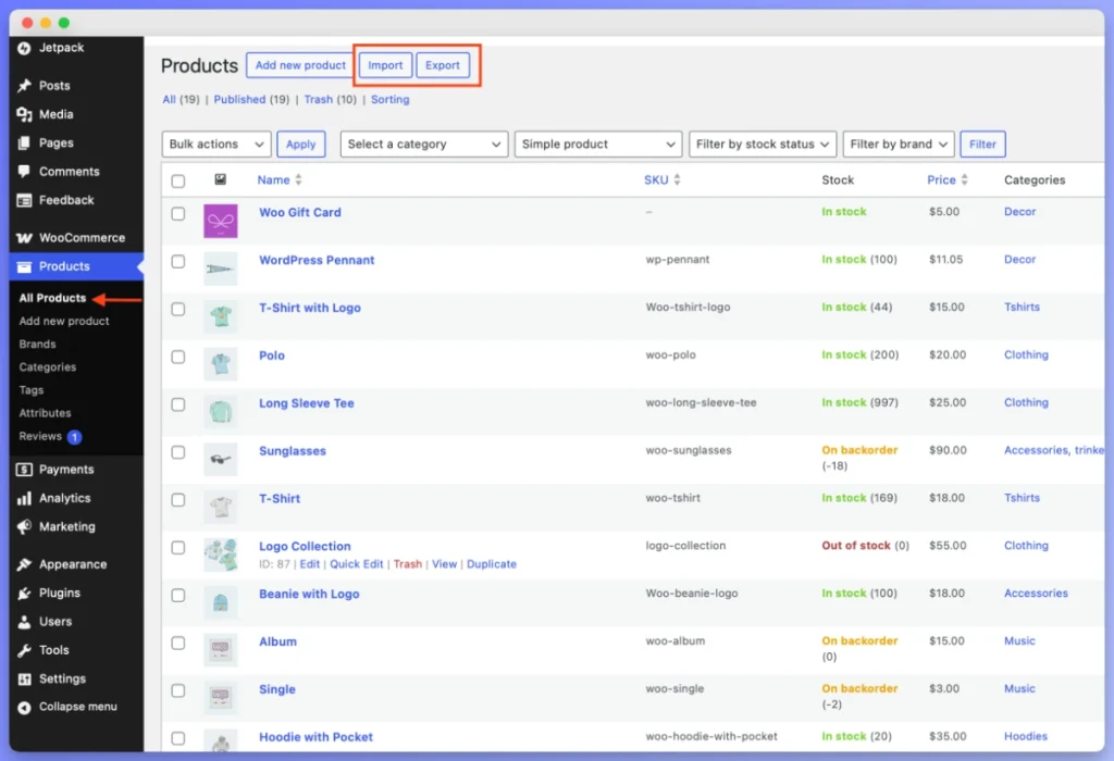 Product CSV Importer and Exporter-woocommerce-visser labs - Visser Labs WooCommerce native product CSV export screen in the WordPress admin dashboard