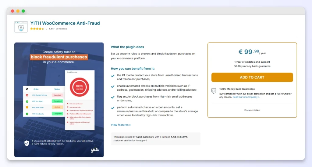 YITH WooCommerce Anti-Fraud - Visser Labs YITH WooCommerce Anti-Fraud scoring rules and settings screen