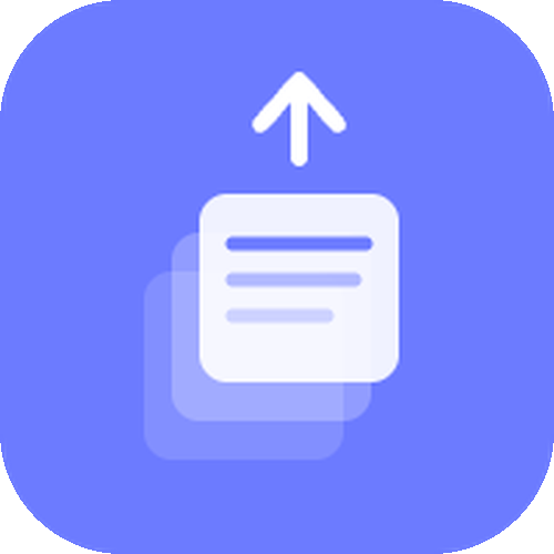 Upload file icon button on a blue rounded square frame