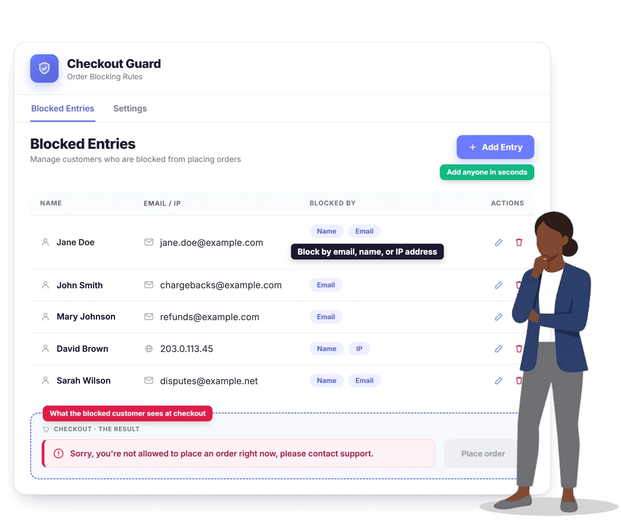 Checkout Guard blocked entries and message