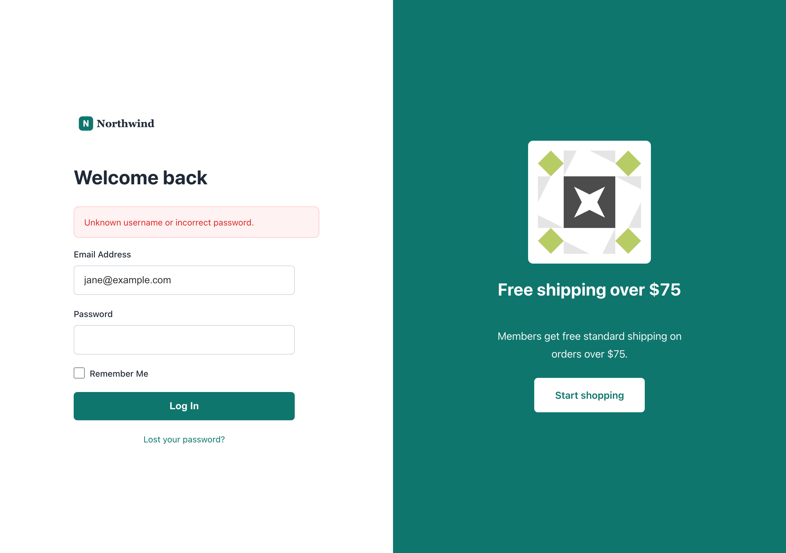 Custom Login for WooCommerce page showing one neutral error message after a failed login