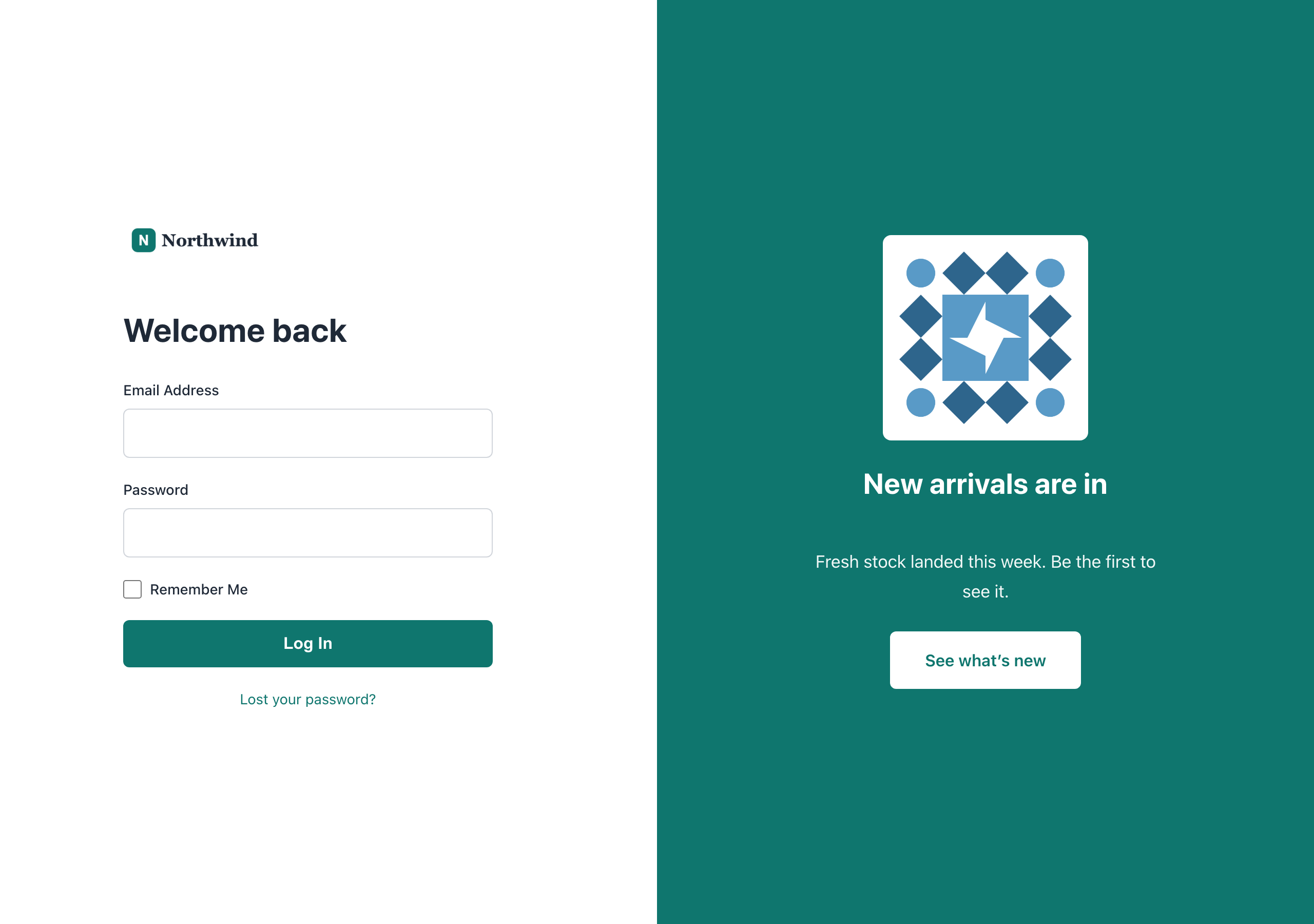 custom-login-for-woocommerce-front-rotating - Visser Labs WooCommerce custom login page built with the Classic Split template, with a rotating promo in the side panel