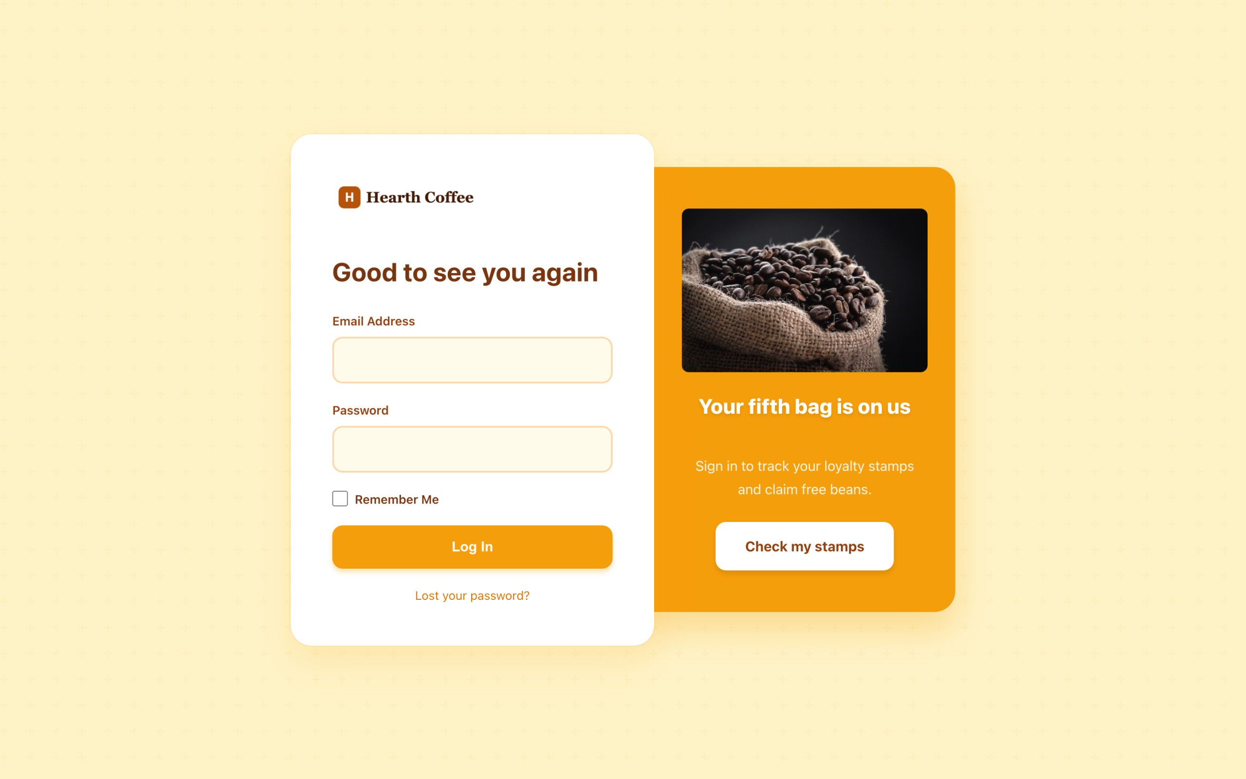 Coffee roaster login page built with the Custom Login for WooCommerce Warm Organic template